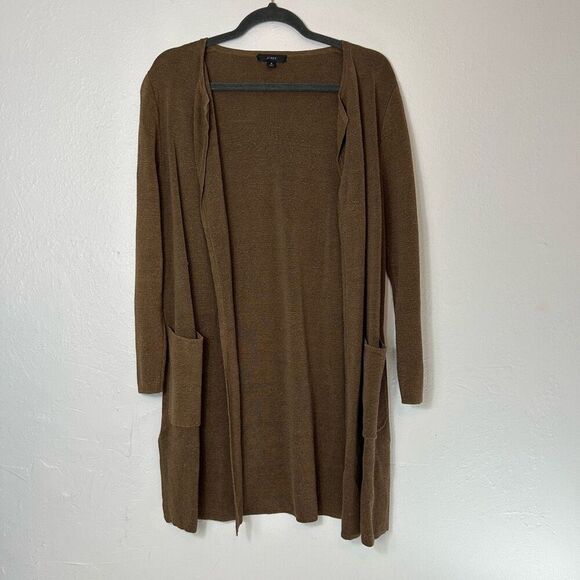 J. Crew M Juliette linen brown collarless knit cardigan sweater size small - Picture 3 of 7